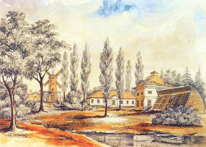 Усадебно-парковый комплекс Пусловских на рисунке Н. Орды. 1865